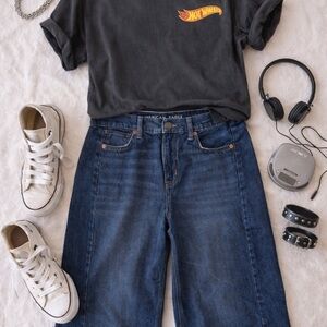 American Eagle Wide Leg Jeans Size 4 High Rise Baggy Y2K Teen Favorite Blue Jean